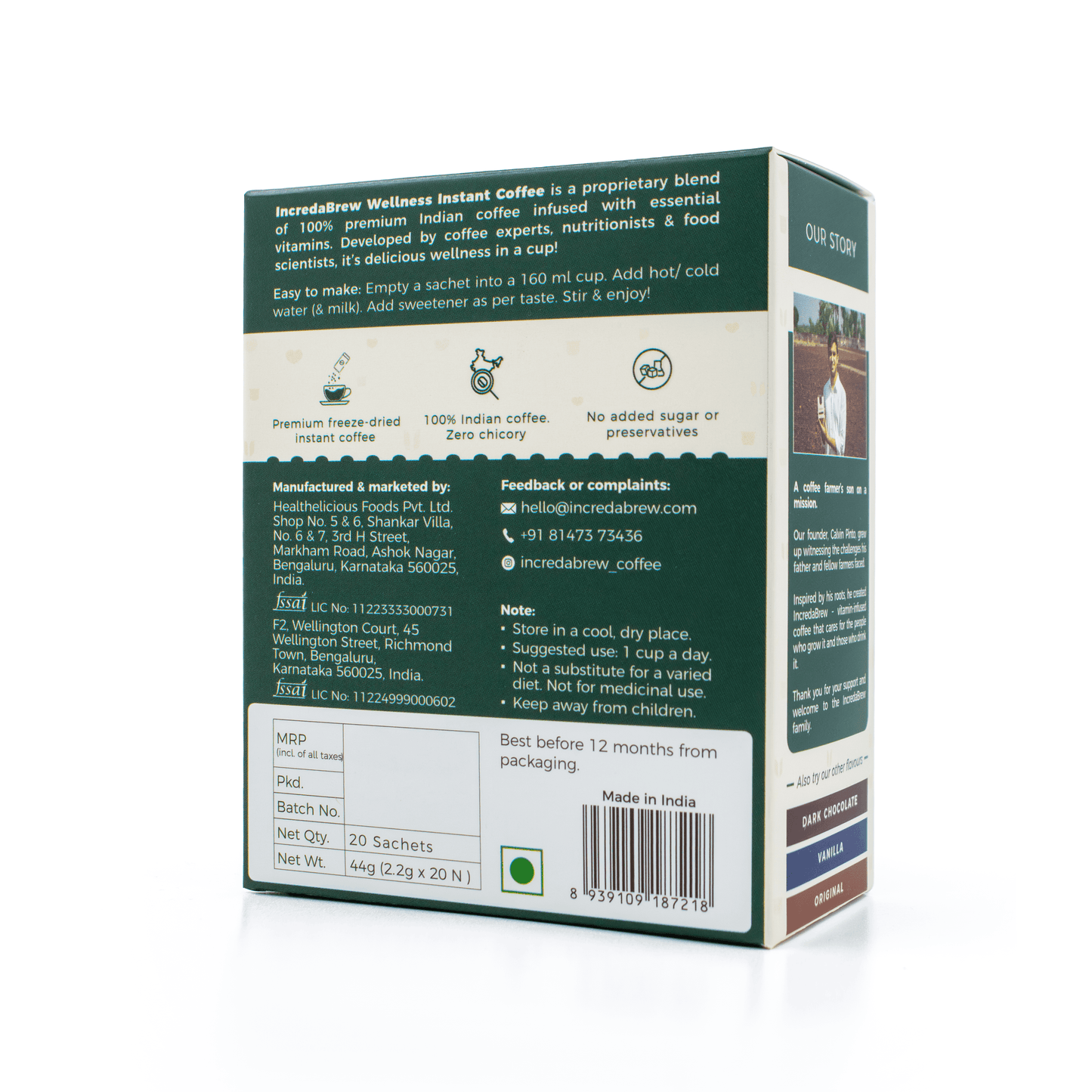 Back of the IncredaBrew Hazelnut Flavour Coffee Box