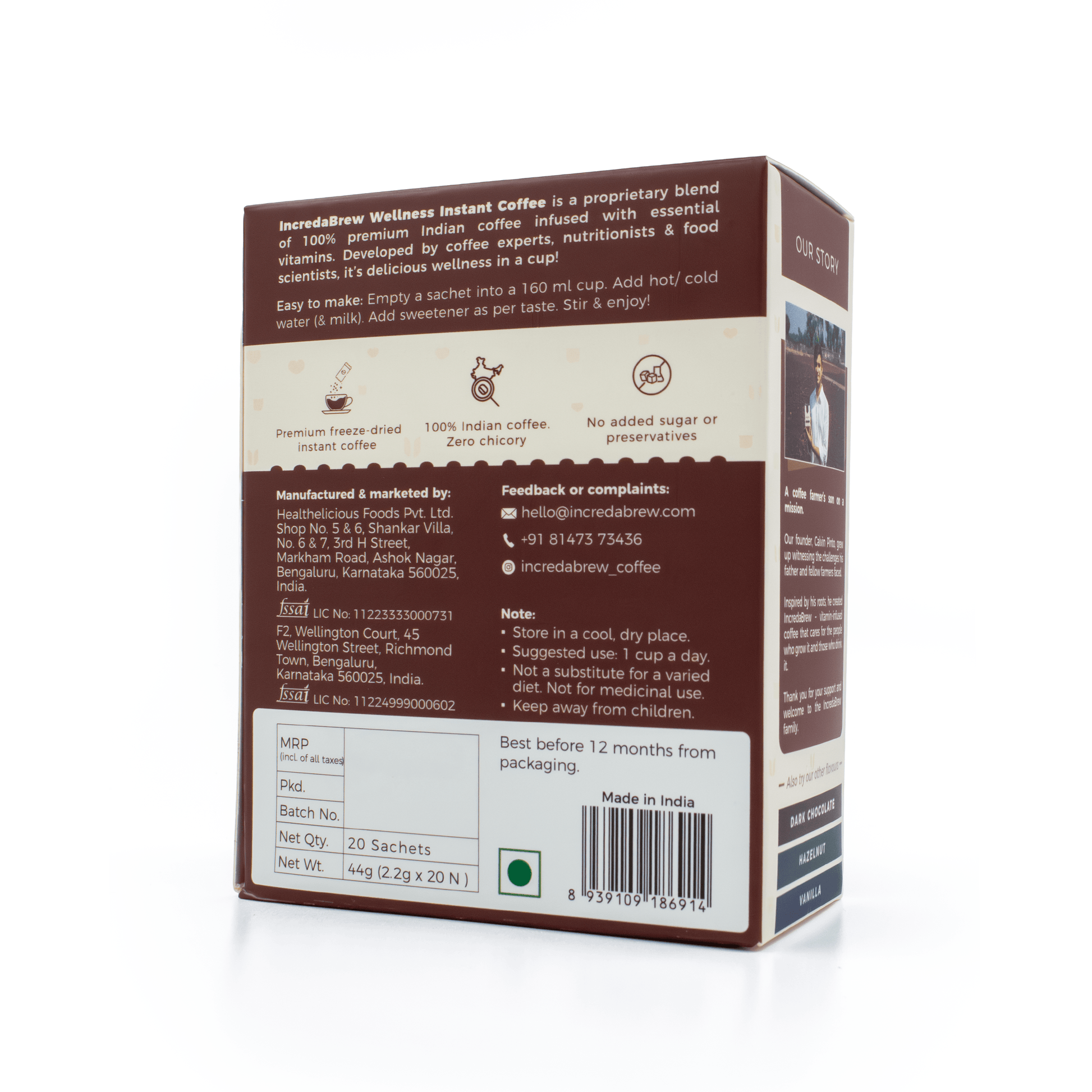 Back of the IncredaBrew Original Flavour Coffee Box