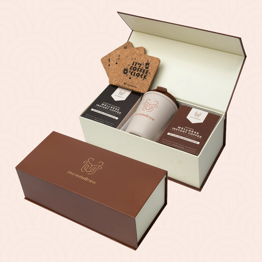 Platinum Coffee Giftset - 2 Coffee Boxes, Bamboo Sipper & 4 Coasters