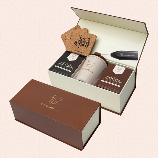 Titanium Coffee Giftset - 2 Coffee Boxes, Frother, Bamboo Sipper & 4 Coasters