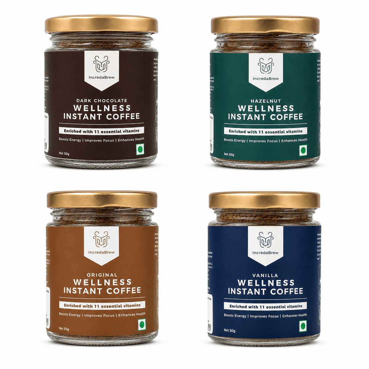Four IncredaBrew Wellness Instant Coffee - 50g jar