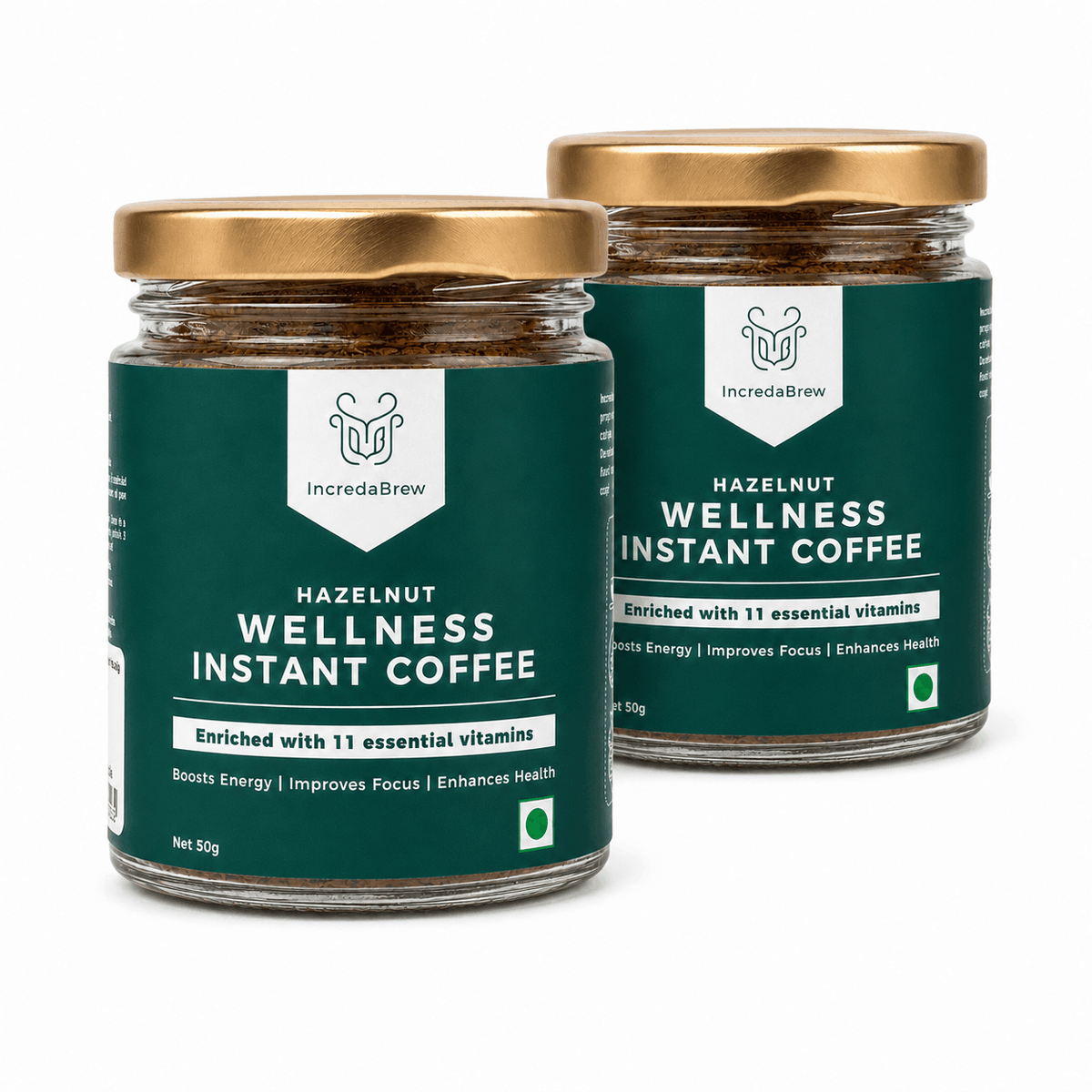 2 IncredaBrew Hazelnut Wellness Instant Coffee - 50g jar