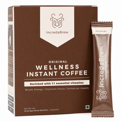 Original flavor of IncredaBrew instant coffee packets on a white background 