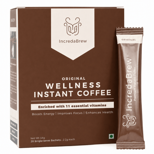 Original flavor of IncredaBrew instant coffee packets on a white background 