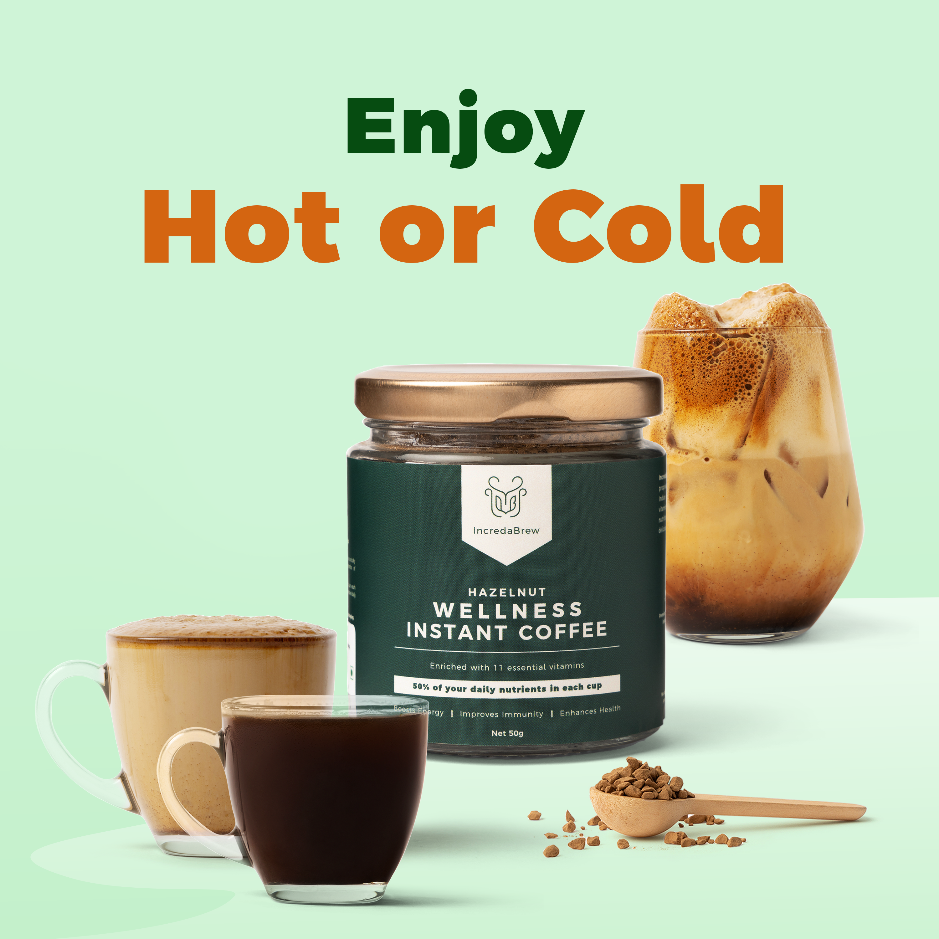 Hazelnut Wellness Instant Coffee - 50 gms Jars